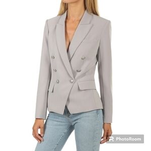 L'Agence Pearl Grey Kenzie Double Breasted Corpcore Boardroom Chic Blazer Size 2